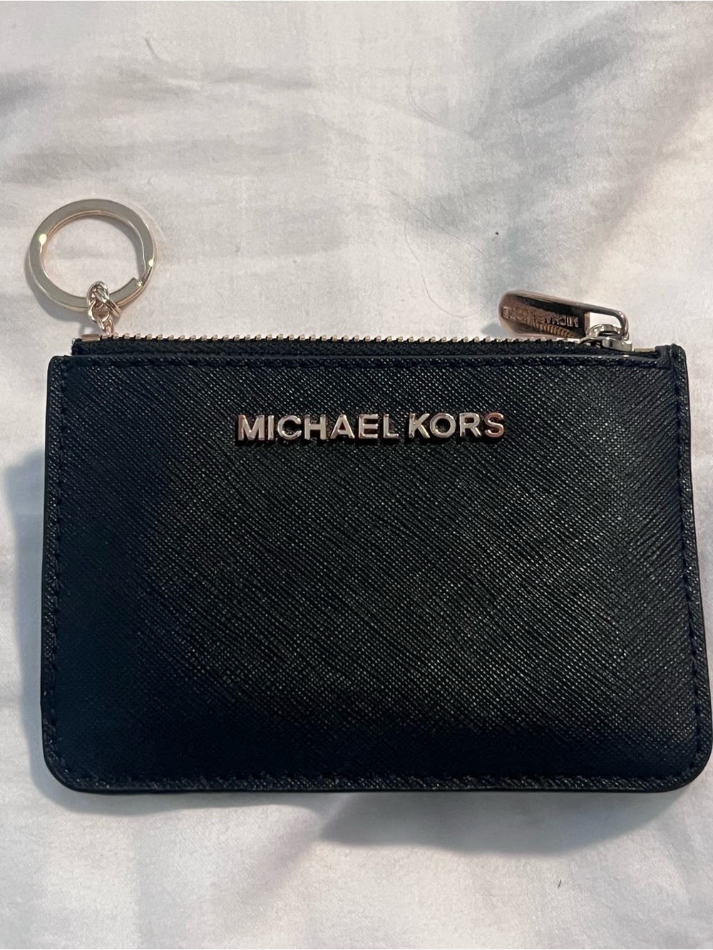 Michael Kors Black Leather Zip Card Holder with Keyring